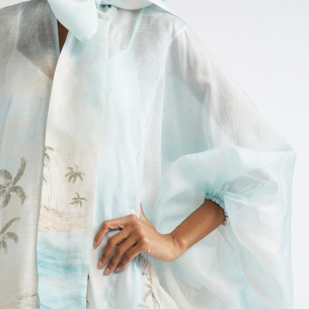 Zimmermann - NWT - Seascape Print  Long Sleeve Organza Minidress - Picture 2 of 5